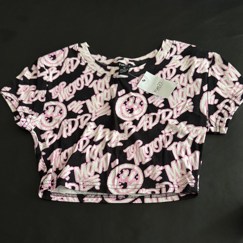 Rue21 Black and Pink Graphic Tee